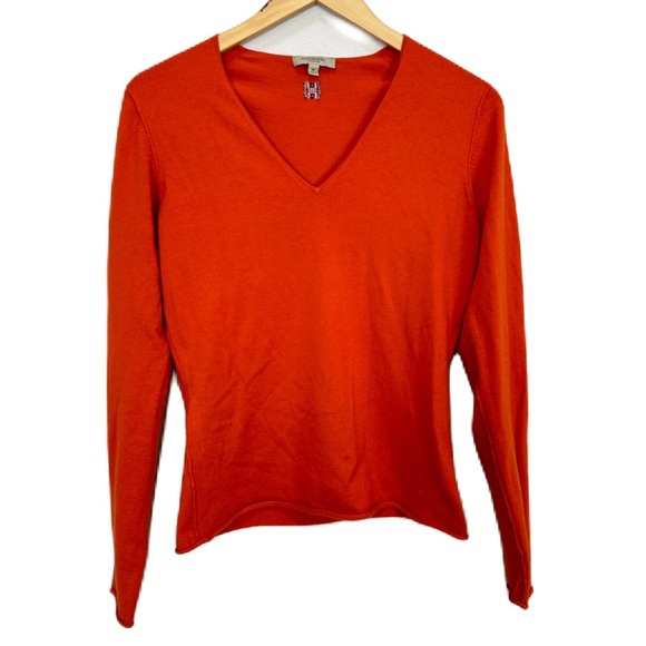 Burberry Orange V-Neck Silk Cashmere‎ Sweater Long Sleeve Women’s Sz Medium - Picture 1 of 5